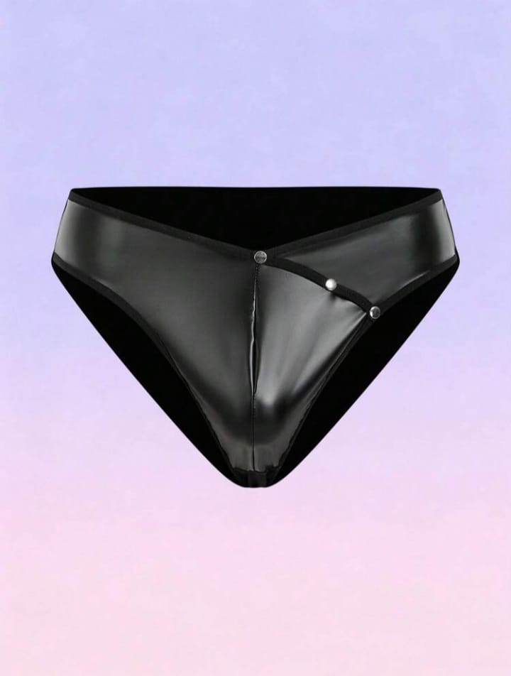 Men's Fashionable Solid Color Pu Leather Rivet Briefs